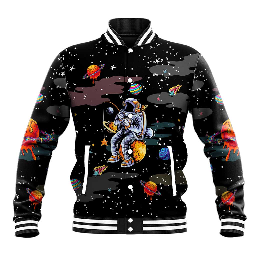 Funny Astronaut Fishing In Space Christmas Baseball Jacket Xmas Holiday Patterns - Wonder Print Shop