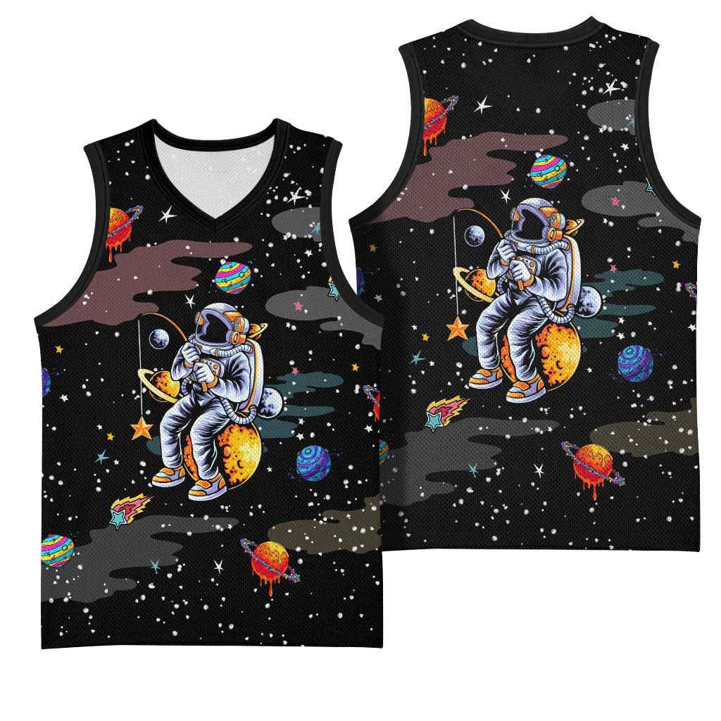 Funny Astronaut Fishing In Space Christmas Basketball Jersey Xmas Holiday Patterns - Wonder Print Shop