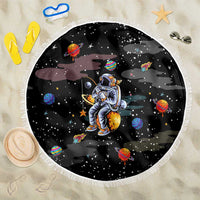 Funny Astronaut Fishing In Space Christmas Beach Blanket Xmas Holiday Patterns - Wonder Print Shop