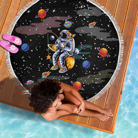 Funny Astronaut Fishing In Space Christmas Beach Blanket Xmas Holiday Patterns - Wonder Print Shop