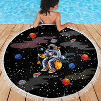 Funny Astronaut Fishing In Space Christmas Beach Blanket Xmas Holiday Patterns - Wonder Print Shop