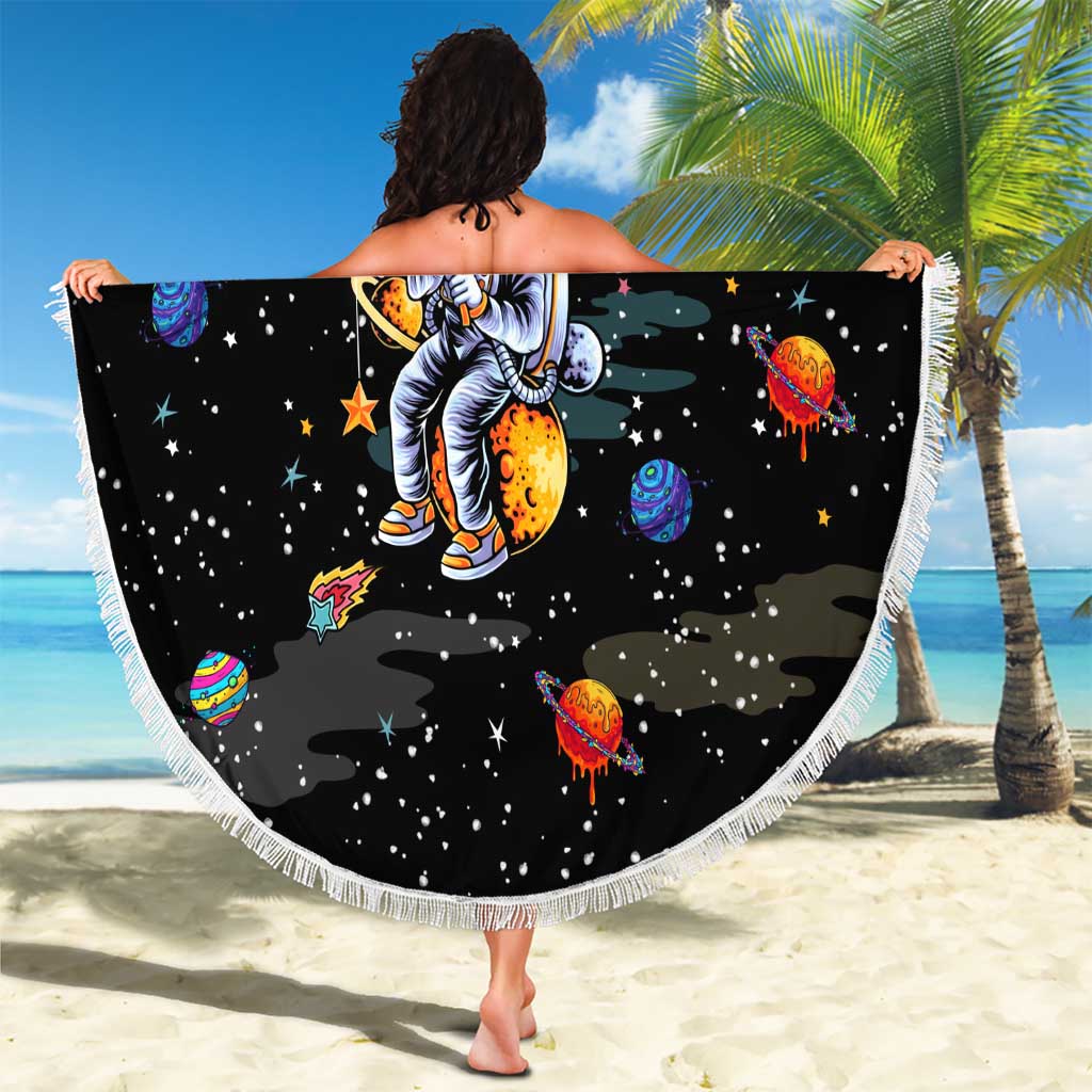 Funny Astronaut Fishing In Space Christmas Beach Blanket Xmas Holiday Patterns - Wonder Print Shop