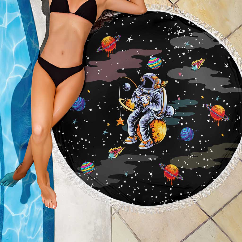 Funny Astronaut Fishing In Space Christmas Beach Blanket Xmas Holiday Patterns - Wonder Print Shop
