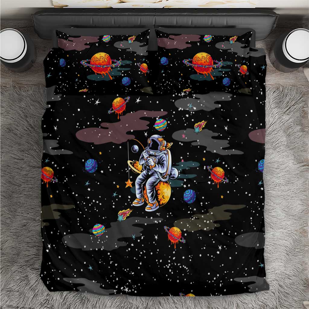 Funny Astronaut Fishing In Space Christmas Bedding Set Xmas Holiday Patterns - Wonder Print Shop