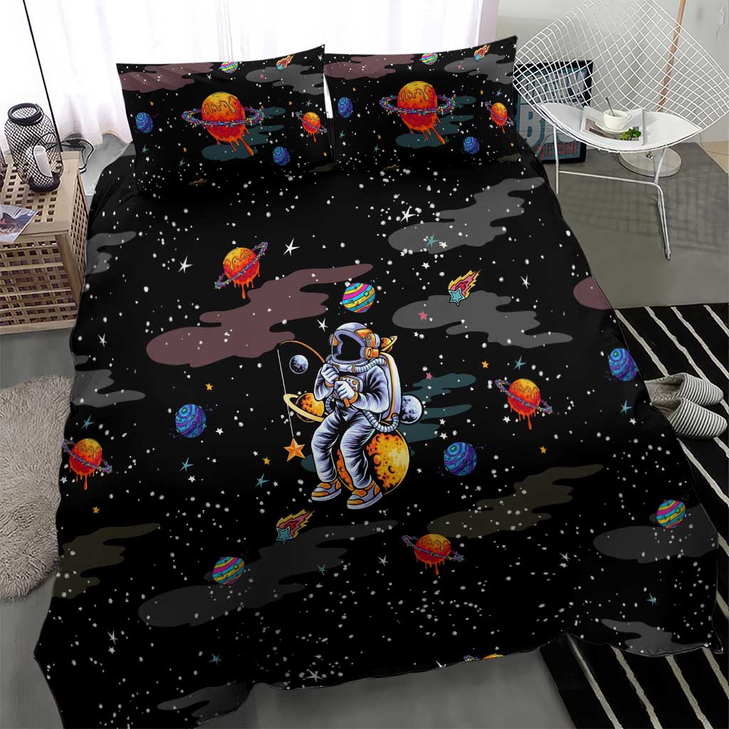 Funny Astronaut Fishing In Space Christmas Bedding Set Xmas Holiday Patterns - Wonder Print Shop