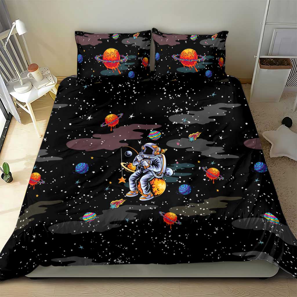 Funny Astronaut Fishing In Space Christmas Bedding Set Xmas Holiday Patterns - Wonder Print Shop