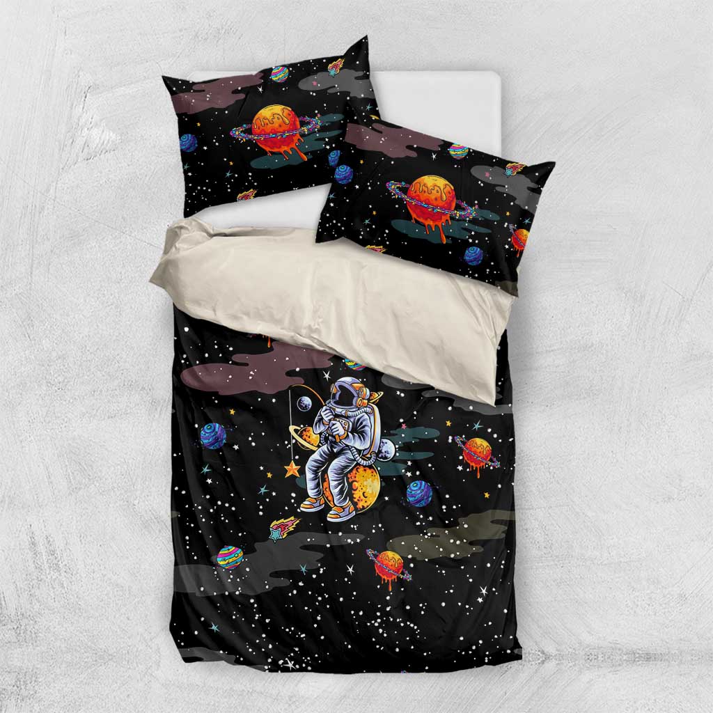 Funny Astronaut Fishing In Space Christmas Bedding Set Xmas Holiday Patterns - Wonder Print Shop