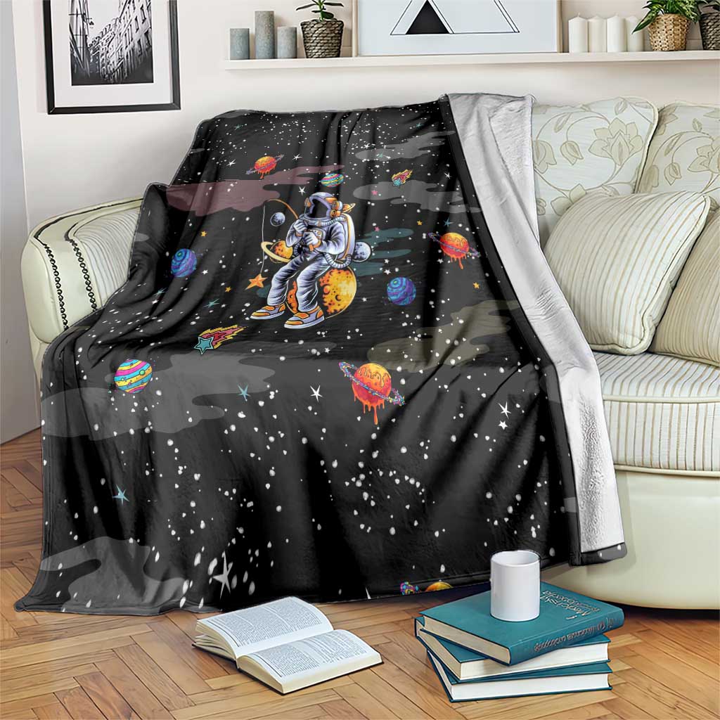 Funny Astronaut Fishing In Space Christmas Blanket Xmas Holiday Patterns - Wonder Print Shop