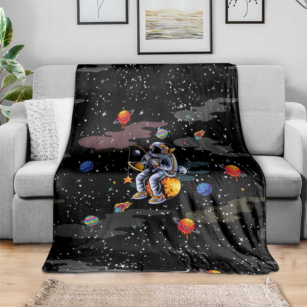 Funny Astronaut Fishing In Space Christmas Blanket Xmas Holiday Patterns - Wonder Print Shop