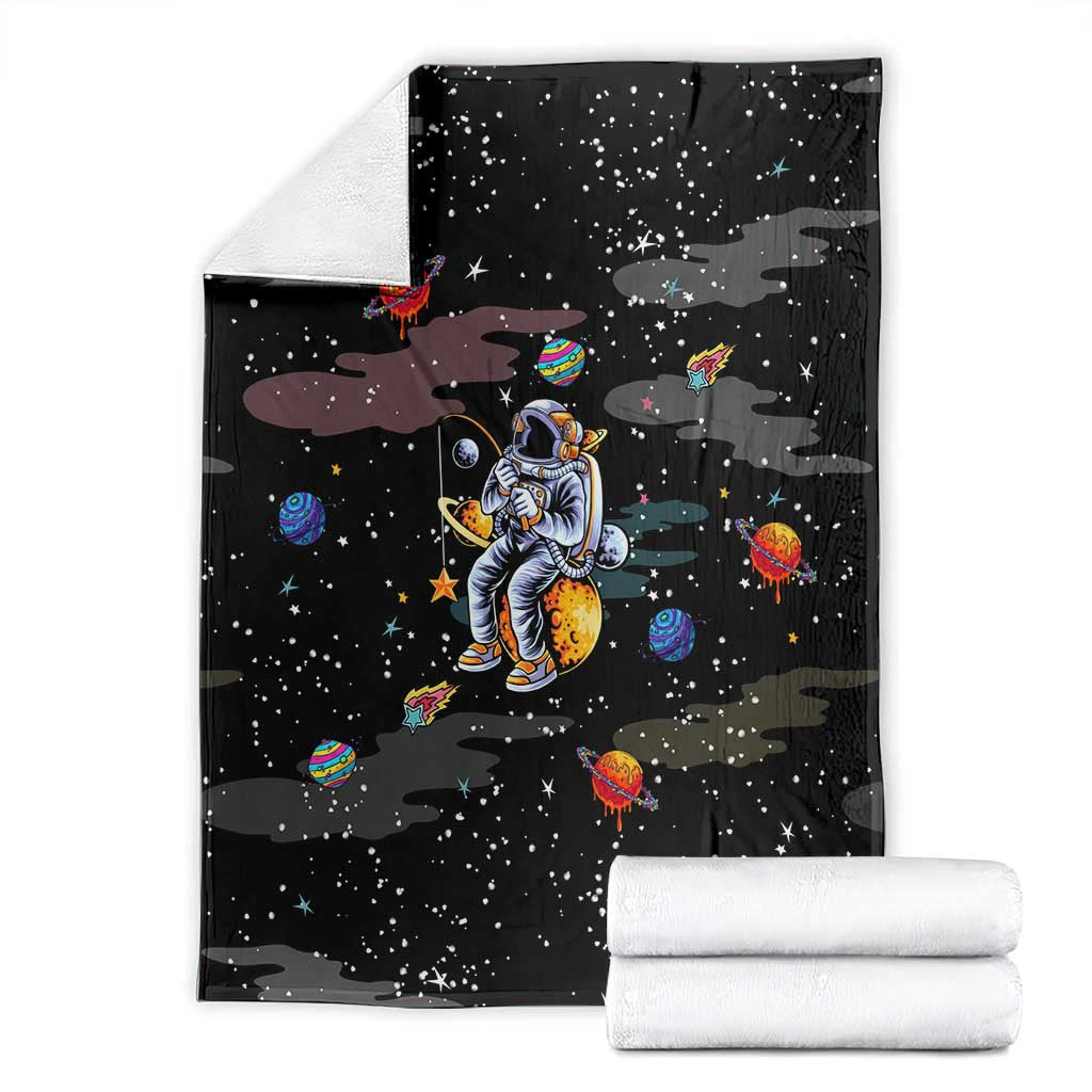 Funny Astronaut Fishing In Space Christmas Blanket Xmas Holiday Patterns - Wonder Print Shop