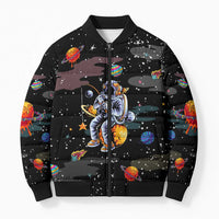 Funny Astronaut Fishing In Space Christmas Bomber Puffer Jacket Xmas Holiday Patterns - Wonder Print Shop