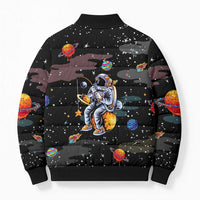 Funny Astronaut Fishing In Space Christmas Bomber Puffer Jacket Xmas Holiday Patterns - Wonder Print Shop
