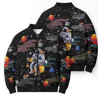 Funny Astronaut Fishing In Space Christmas Bomber Puffer Jacket Xmas Holiday Patterns - Wonder Print Shop