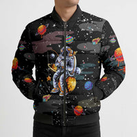 Funny Astronaut Fishing In Space Christmas Bomber Puffer Jacket Xmas Holiday Patterns - Wonder Print Shop