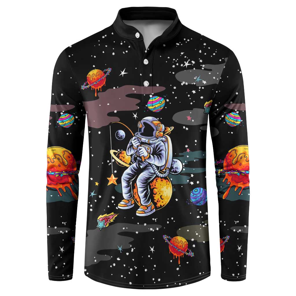 Funny Astronaut Fishing In Space Christmas Button Sweatshirt Xmas Holiday Patterns - Wonder Print Shop