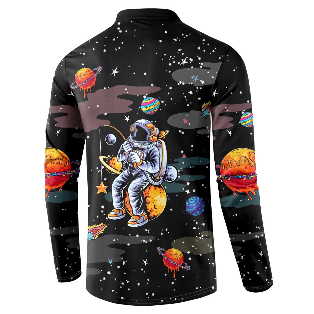 Funny Astronaut Fishing In Space Christmas Button Sweatshirt Xmas Holiday Patterns - Wonder Print Shop