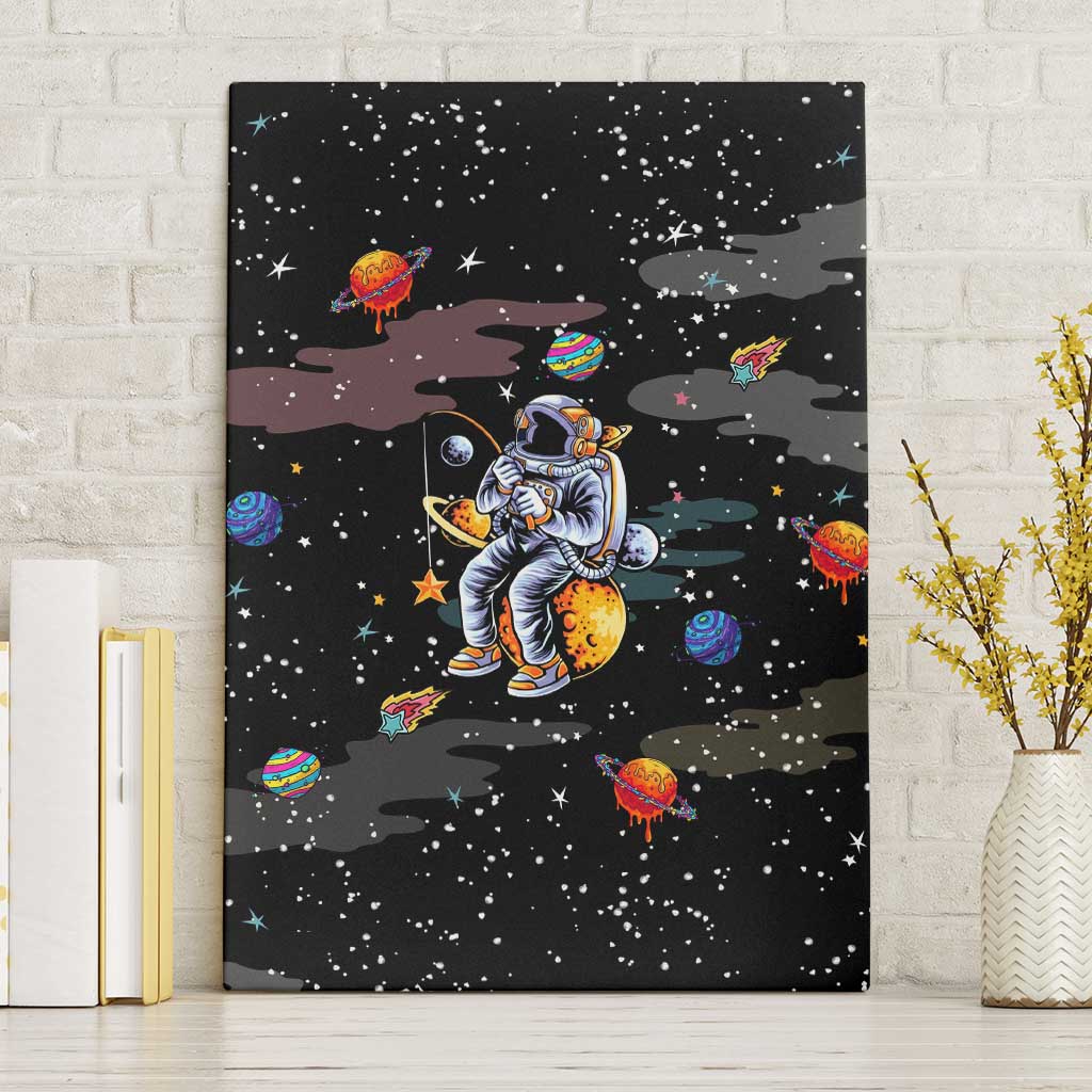 Funny Astronaut Fishing In Space Christmas Canvas Wall Art Xmas Holiday Patterns - Wonder Print Shop