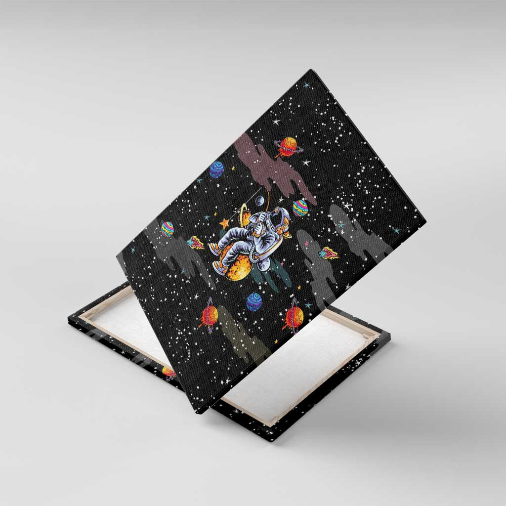 Funny Astronaut Fishing In Space Christmas Canvas Wall Art Xmas Holiday Patterns - Wonder Print Shop