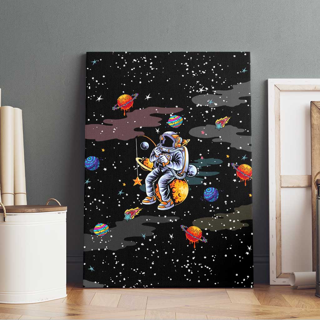Funny Astronaut Fishing In Space Christmas Canvas Wall Art Xmas Holiday Patterns - Wonder Print Shop