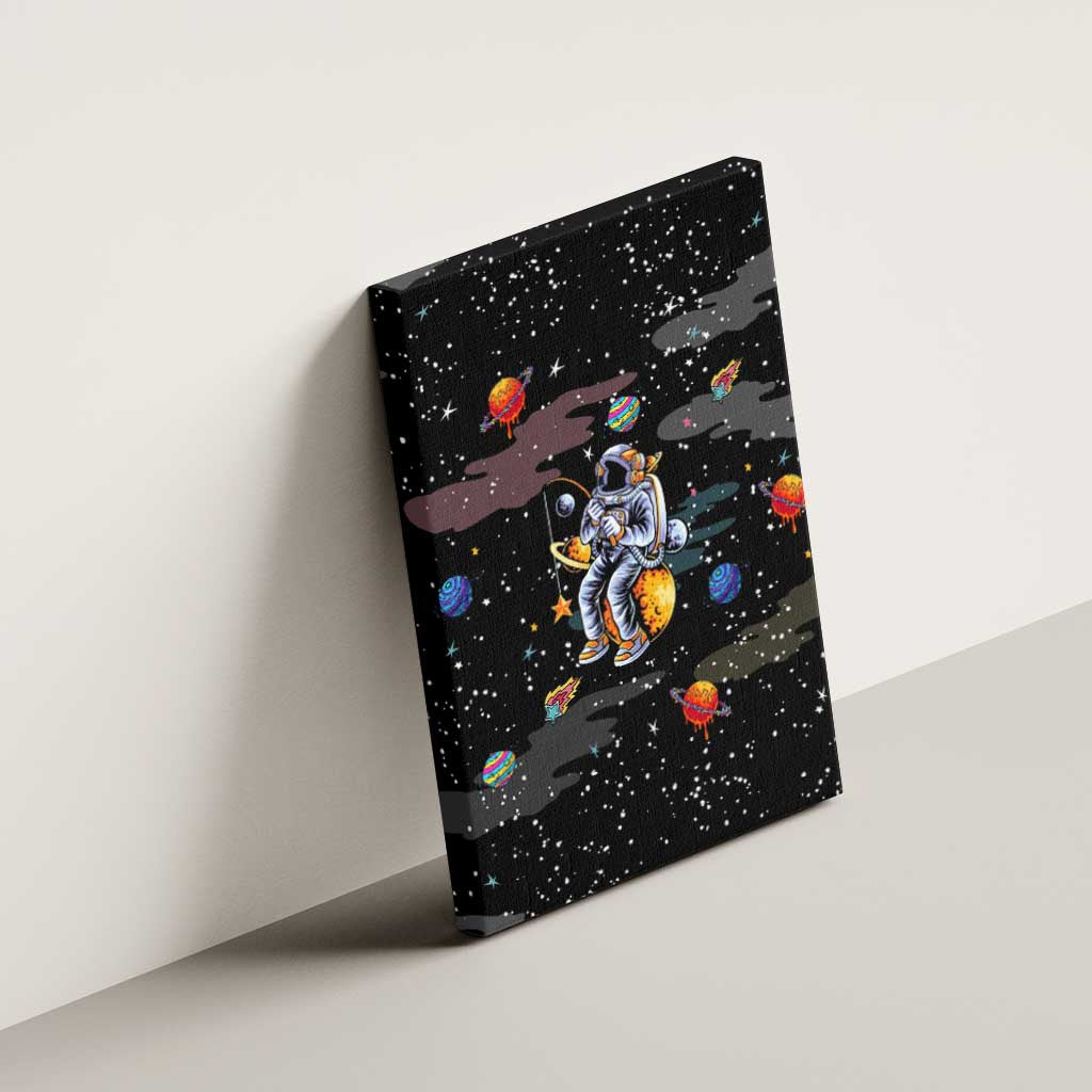 Funny Astronaut Fishing In Space Christmas Canvas Wall Art Xmas Holiday Patterns - Wonder Print Shop