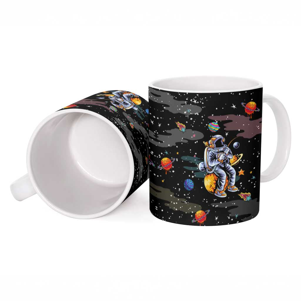 Funny Astronaut Fishing In Space Christmas Ceramic Mug Xmas Holiday Patterns - Wonder Print Shop