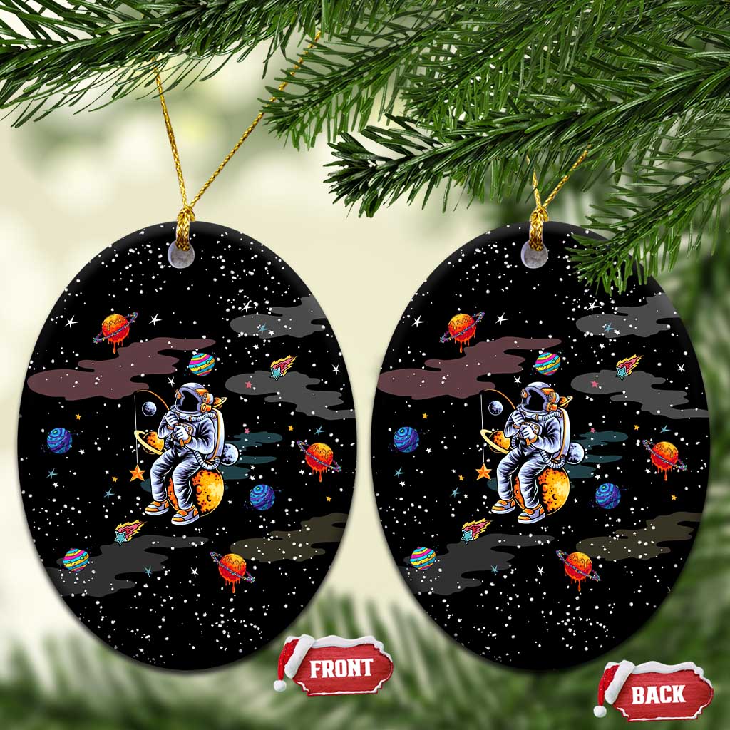 Funny Astronaut Fishing In Space Christmas Ceramic Ornament Xmas Holiday Patterns - Wonder Print Shop