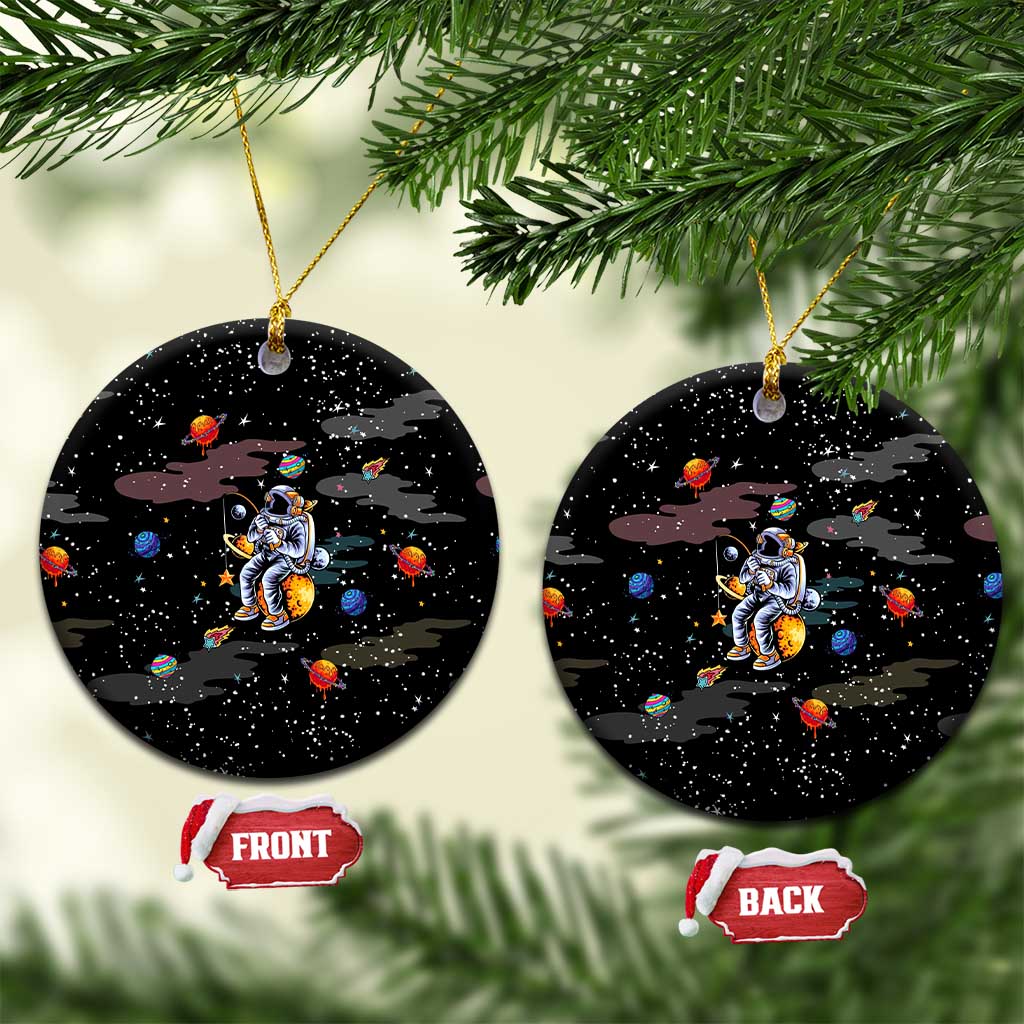 Funny Astronaut Fishing In Space Christmas Ceramic Ornament Xmas Holiday Patterns - Wonder Print Shop