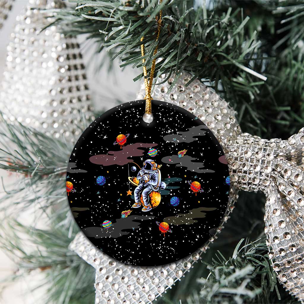 Funny Astronaut Fishing In Space Christmas Ceramic Ornament Xmas Holiday Patterns - Wonder Print Shop