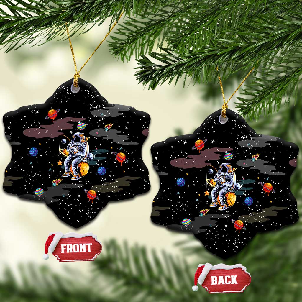 Funny Astronaut Fishing In Space Christmas Ceramic Ornament Xmas Holiday Patterns - Wonder Print Shop