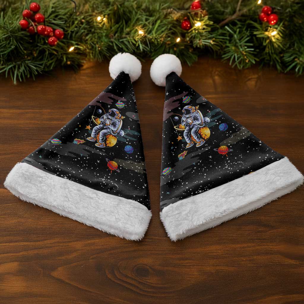 Funny Astronaut Fishing In Space Christmas Santa Hat Xmas Holiday Patterns - Wonder Print Shop