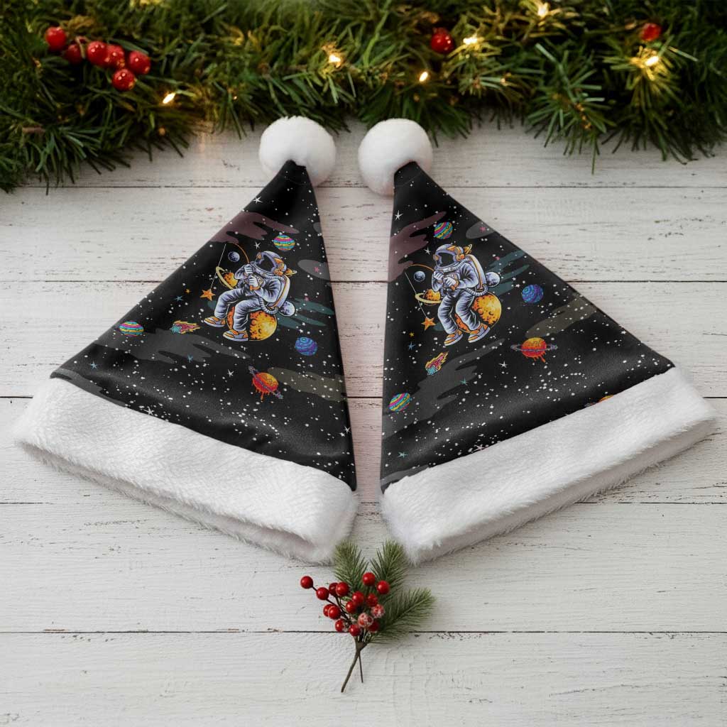 Funny Astronaut Fishing In Space Christmas Santa Hat Xmas Holiday Patterns - Wonder Print Shop