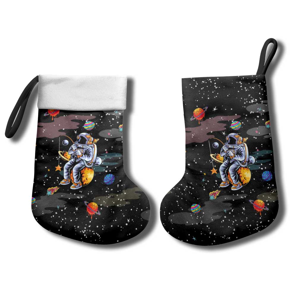 Funny Astronaut Fishing In Space Christmas Stocking Xmas Holiday Patterns - Wonder Print Shop