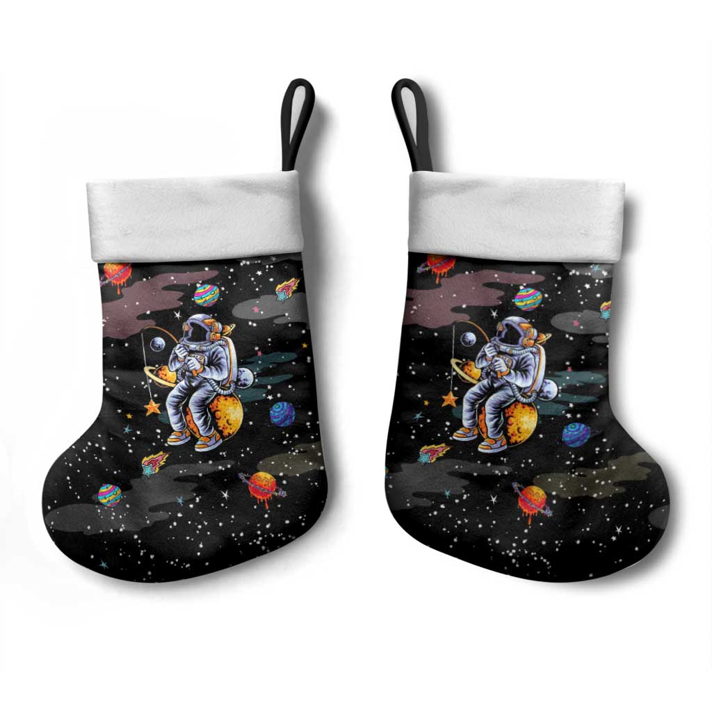 Funny Astronaut Fishing In Space Christmas Stocking Xmas Holiday Patterns - Wonder Print Shop