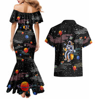 Funny Astronaut Fishing In Space Christmas Couples Matching Mermaid Dress and Hawaiian Shirt Xmas Holiday Patterns - Wonder Print Shop