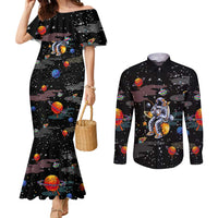 Funny Astronaut Fishing In Space Christmas Couples Matching Mermaid Dress and Long Sleeve Button Shirt Xmas Holiday Patterns - Wonder Print Shop