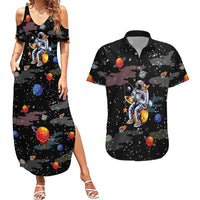 Funny Astronaut Fishing In Space Christmas Couples Matching Summer Maxi Dress and Hawaiian Shirt Xmas Holiday Patterns - Wonder Print Shop