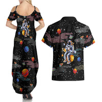 Funny Astronaut Fishing In Space Christmas Couples Matching Summer Maxi Dress and Hawaiian Shirt Xmas Holiday Patterns - Wonder Print Shop