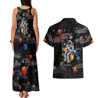 Funny Astronaut Fishing In Space Christmas Couples Matching Tank Maxi Dress and Hawaiian Shirt Xmas Holiday Patterns - Wonder Print Shop