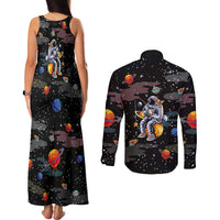 Funny Astronaut Fishing In Space Christmas Couples Matching Tank Maxi Dress and Long Sleeve Button Shirt Xmas Holiday Patterns - Wonder Print Shop