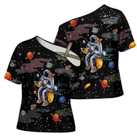 Funny Astronaut Fishing In Space Christmas Cross Shoulder Shirt Xmas Holiday Patterns - Wonder Print Shop