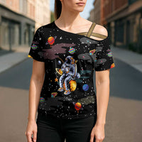 Funny Astronaut Fishing In Space Christmas Cross Shoulder Shirt Xmas Holiday Patterns - Wonder Print Shop