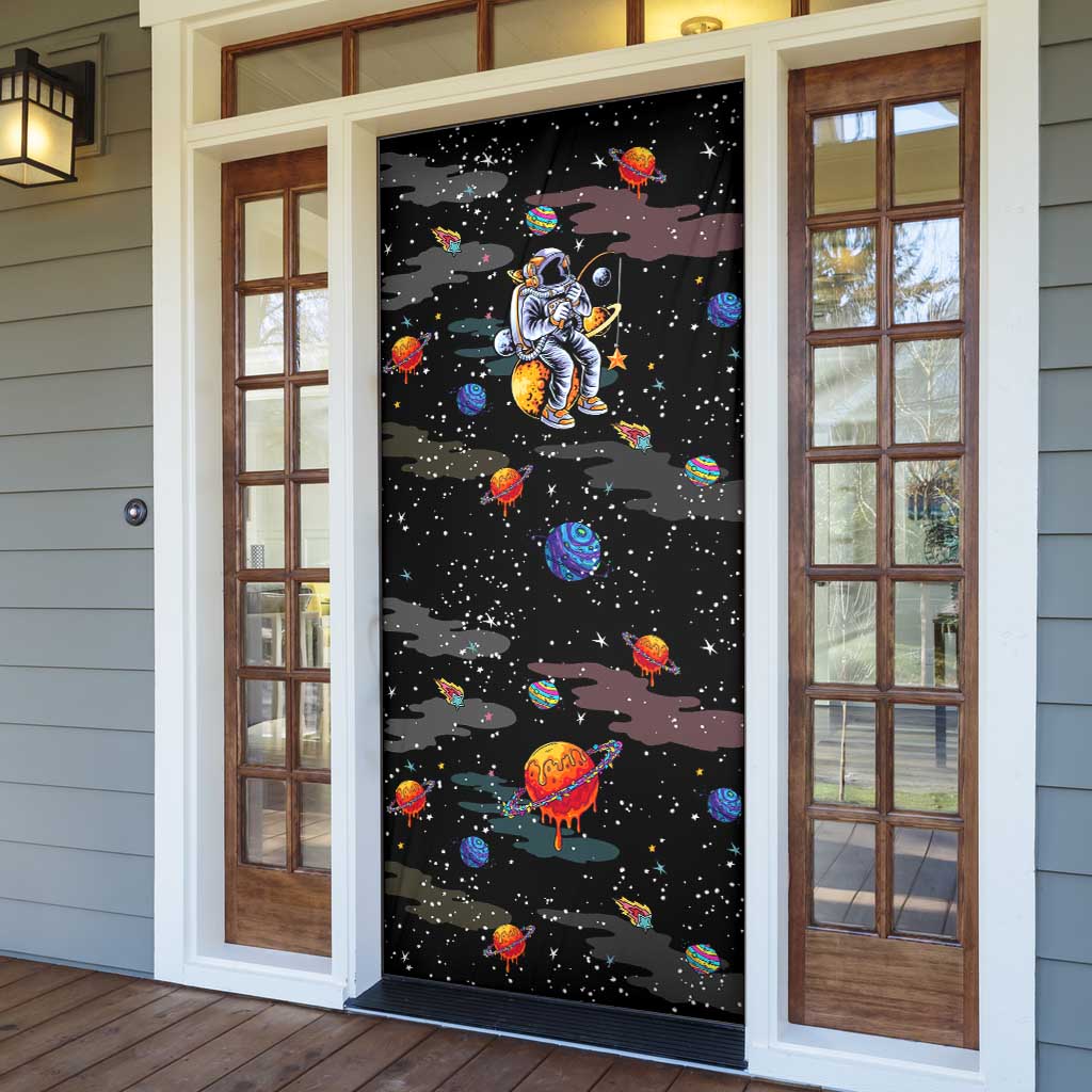 Funny Astronaut Fishing In Space Christmas Door Cover Xmas Holiday Patterns - Wonder Print Shop