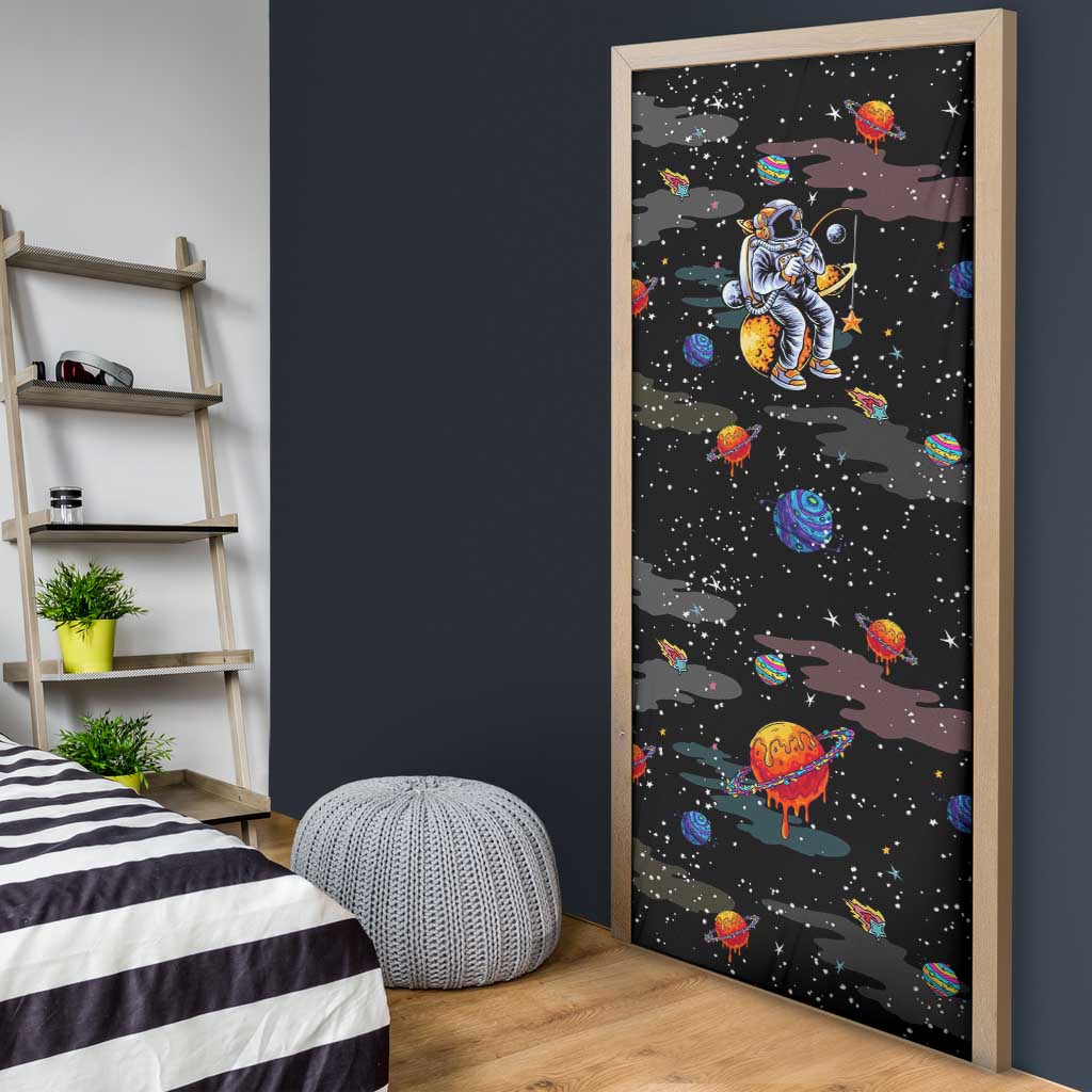 Funny Astronaut Fishing In Space Christmas Door Cover Xmas Holiday Patterns - Wonder Print Shop