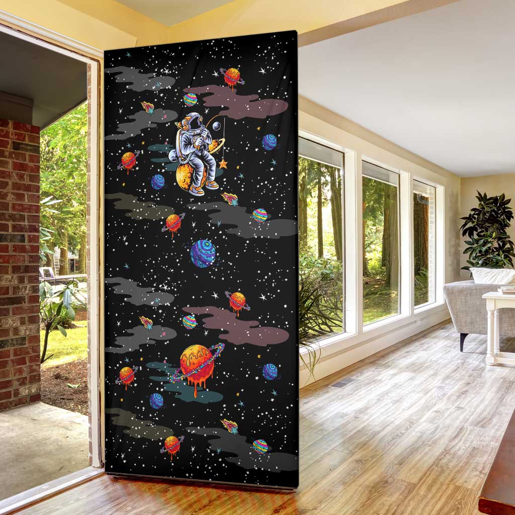 Funny Astronaut Fishing In Space Christmas Door Cover Xmas Holiday Patterns - Wonder Print Shop