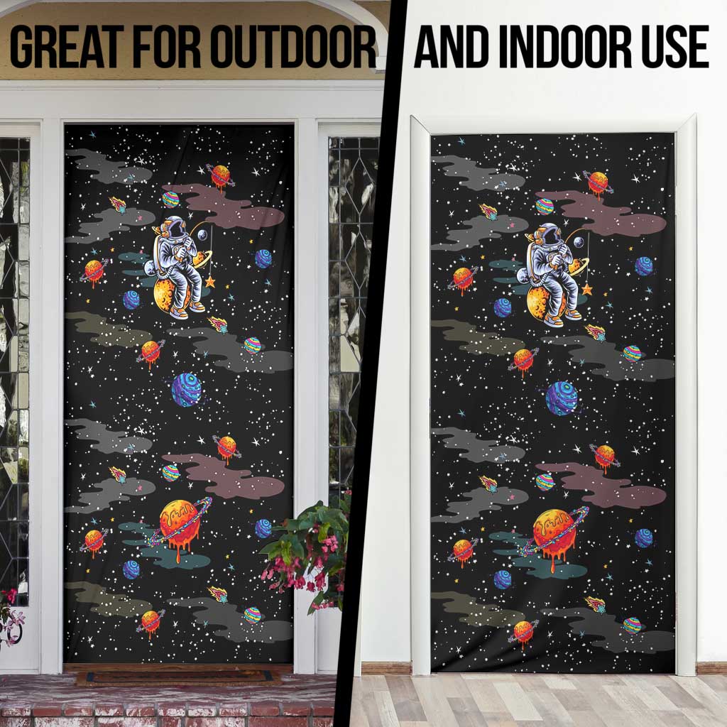 Funny Astronaut Fishing In Space Christmas Door Cover Xmas Holiday Patterns - Wonder Print Shop