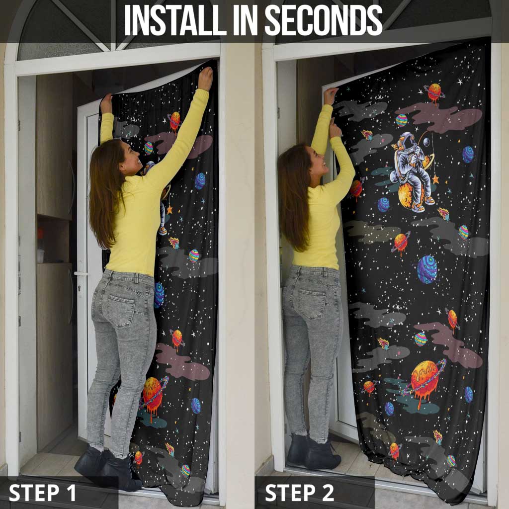 Funny Astronaut Fishing In Space Christmas Door Cover Xmas Holiday Patterns - Wonder Print Shop