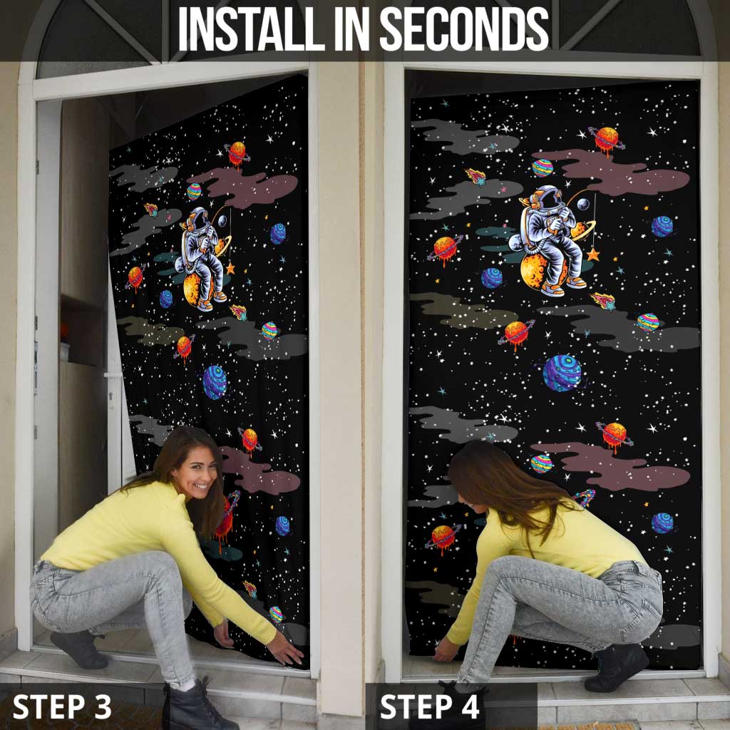 Funny Astronaut Fishing In Space Christmas Door Cover Xmas Holiday Patterns - Wonder Print Shop