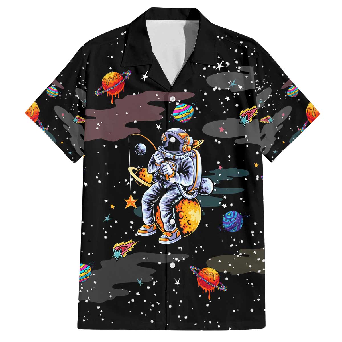Funny Astronaut Fishing In Space Christmas Family Matching Off The Shoulder Long Sleeve Dress and Hawaiian Shirt Xmas Holiday Patterns - Wonder Print Shop