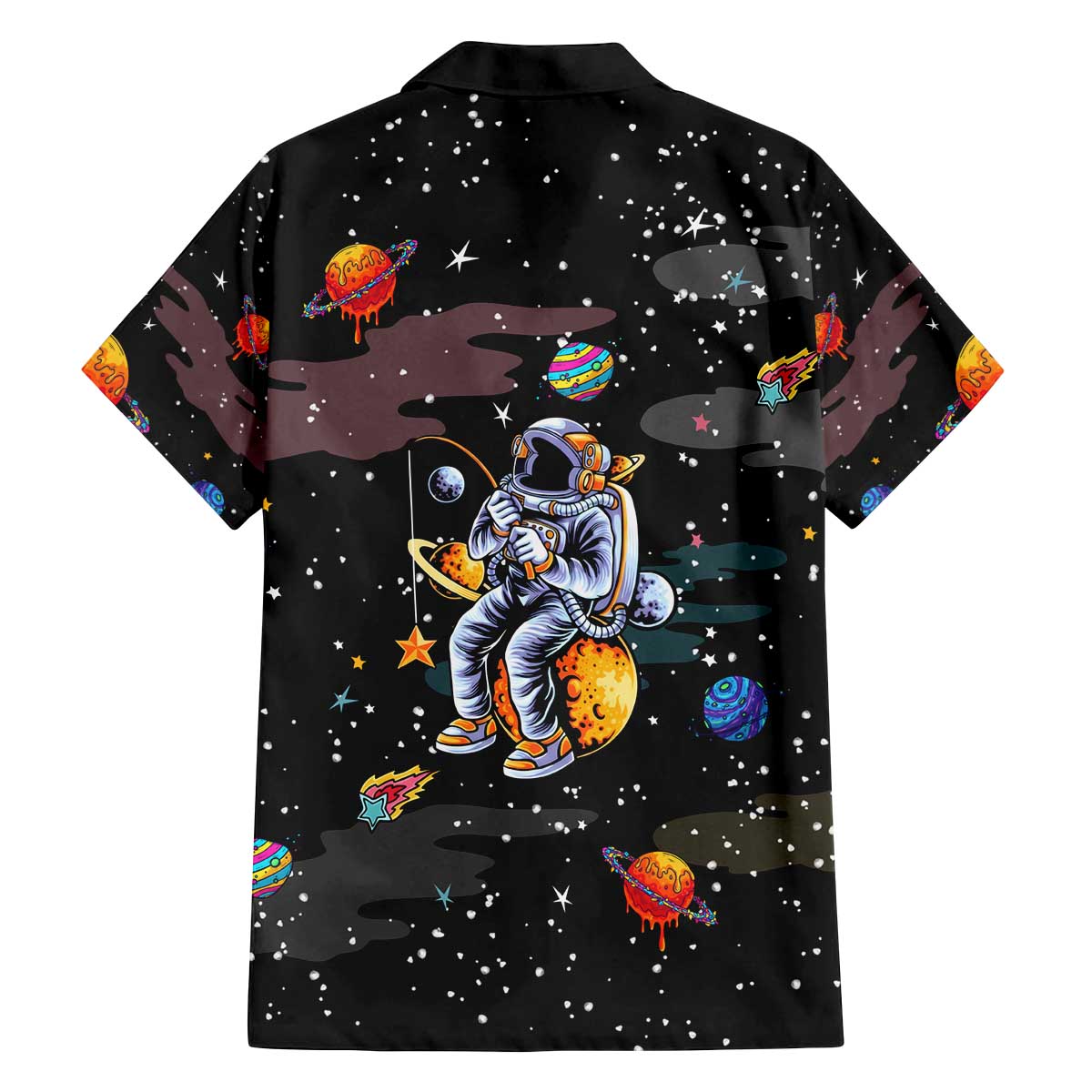 Funny Astronaut Fishing In Space Christmas Family Matching Off The Shoulder Long Sleeve Dress and Hawaiian Shirt Xmas Holiday Patterns - Wonder Print Shop