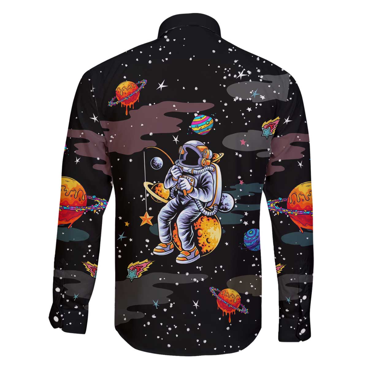 Funny Astronaut Fishing In Space Christmas Family Matching Off The Shoulder Long Sleeve Dress and Hawaiian Shirt Xmas Holiday Patterns - Wonder Print Shop